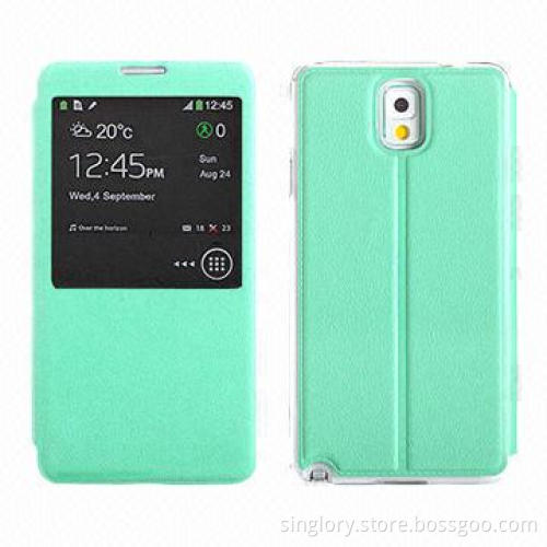 Leather Mobile Phone Case for Samsung Galaxy Note 3 N9000, with Visible Window and Stand Function